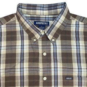 Aeropostale Shirt Mens Large Brown Plaid Button Down Long Sleeve Casual Workwear